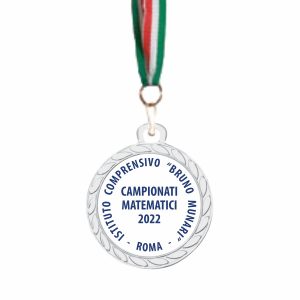 Medaglia per premiazione con nastrino tricolore - Ø 32 mm - personalizzata con etichetta resinata - argento