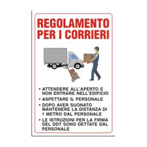 Cartello segnaletico in forex 3 mm - plastificato - 20x30 cm - Regolamento per i corrieri