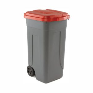 Bidone mobile - 49x54x85 cm - con chiusura a clip - 100 L - grigio/rosso - Mobil Plastic